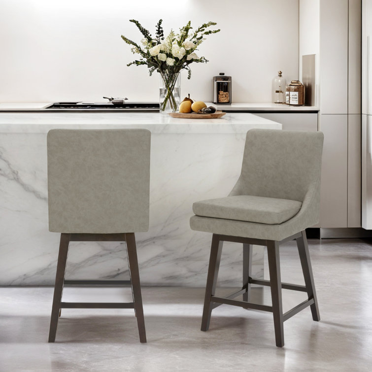 Aleksy Swivel Upholstered Counter Stool with Solid Wood Frame
