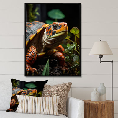 " Closeup Vibrant Turtle Portrait In Forest I "