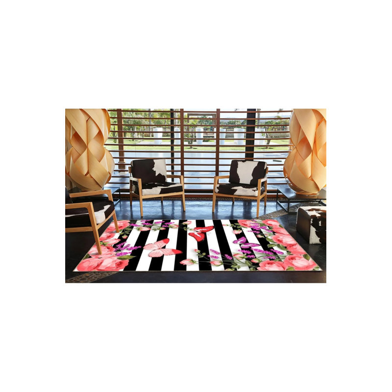 Tapis décoratif floral papillon et papillon, Rectangle 2 pi 4 po x 4 pi