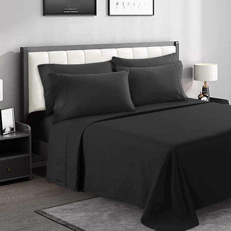 Sheet Set6 Microfiber Sheet Set, Full Sheet Set + 1 Fitted Sheet + 4 Pillowcases, Black