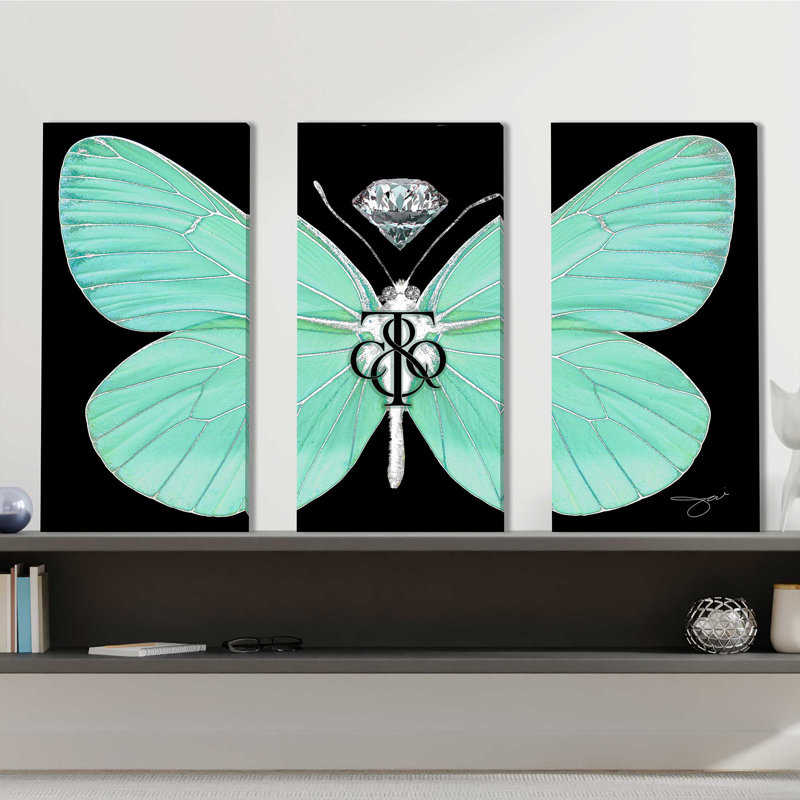 «Tiffany Butterfly» par Jodi, impression sur toile tendue 3 pièces, H 32 po x l 48 po x P 0,75 po