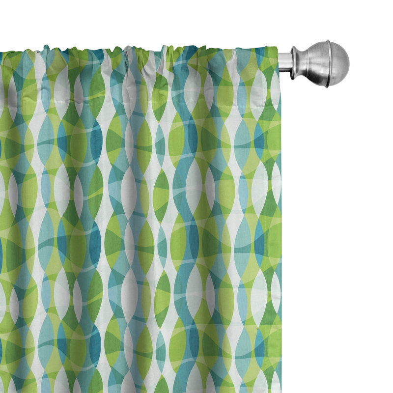 Grunge Curtains, Geometric Oval Shapes Elliptic Vertical Curves Nature Theme Pattern, Window Treatments 2 Panel Set For Living Room Bedroom Decor, Apple Green Turquoise Geometric Semi-Sheer Rod Pocket Curtain Panels