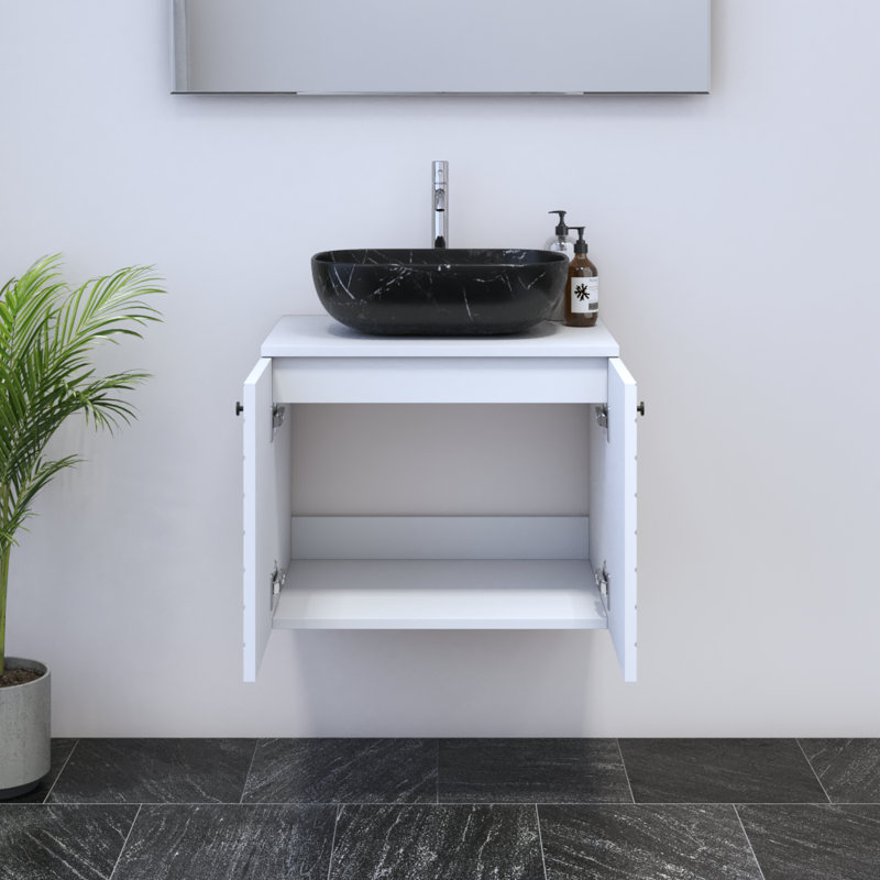 Karaya 23.6'' Single Bathroom Vanity with Top, White, Black
