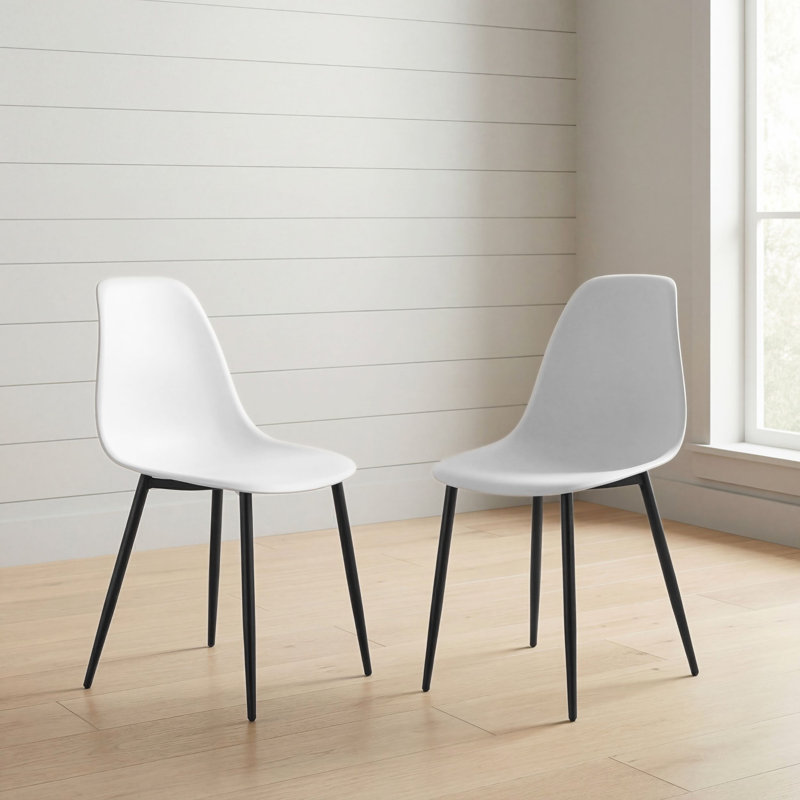 Kalie Pair of Plastic Dining Chairs, Black Metal Frame, White