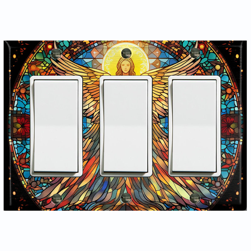 Metal Light Switch Plate Outlet Cover (Christmas Angel Colorful - Triple Rocker)