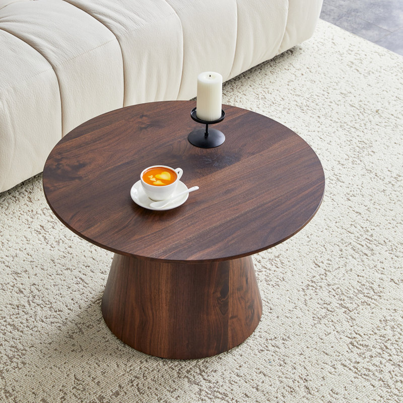 Table basse ronde de style médiéval-moderne avec placage de grain de bois, Brun