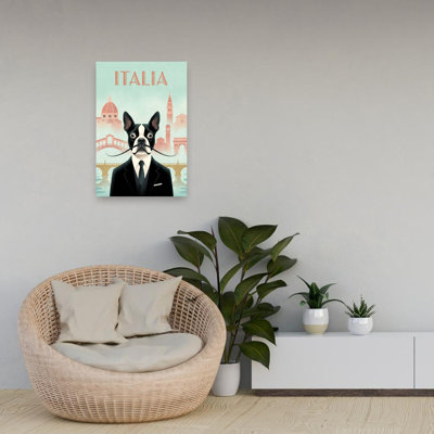 «Italian Italian Gentleman Boston Terrier Elegant Retro Vintage Dog Architecture», reproduction d'art murale