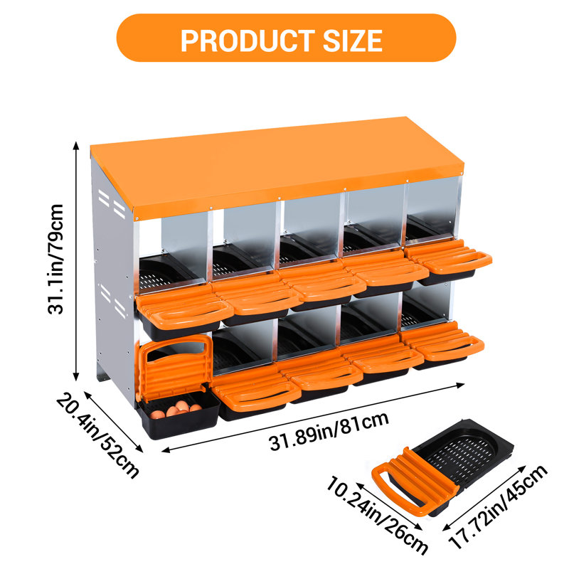 6-Compartment Galvanized Steel Rollaway Chicken Nesting Box – Removable Lid, Ventilated, Easy-Clean, Freestanding or Wall Mount – Without Stand for Hens, Coop Accessory