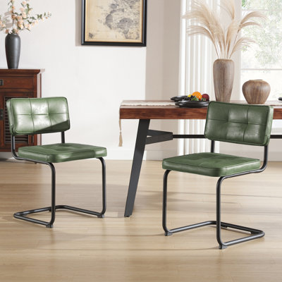 Aveon 19.3" H Mid-Century Modern Tufted Faux Leather Side Dining Chair with Steel Frame