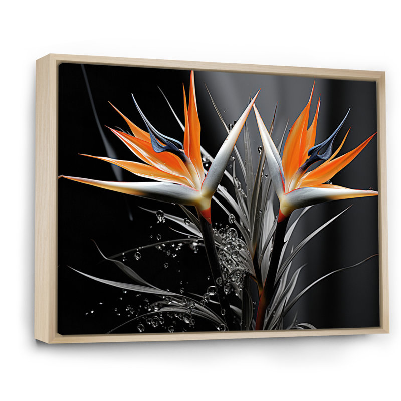Oiseaux du paradis exotique - imprimé, Cadre naturel flottant, H 16 po x l 32 po x P 1 po