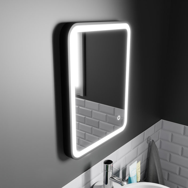 Rectangle LED Bathroom Mirror Fog Free Touch Sensor, 39 cm H x 50 cm W, Matt Black