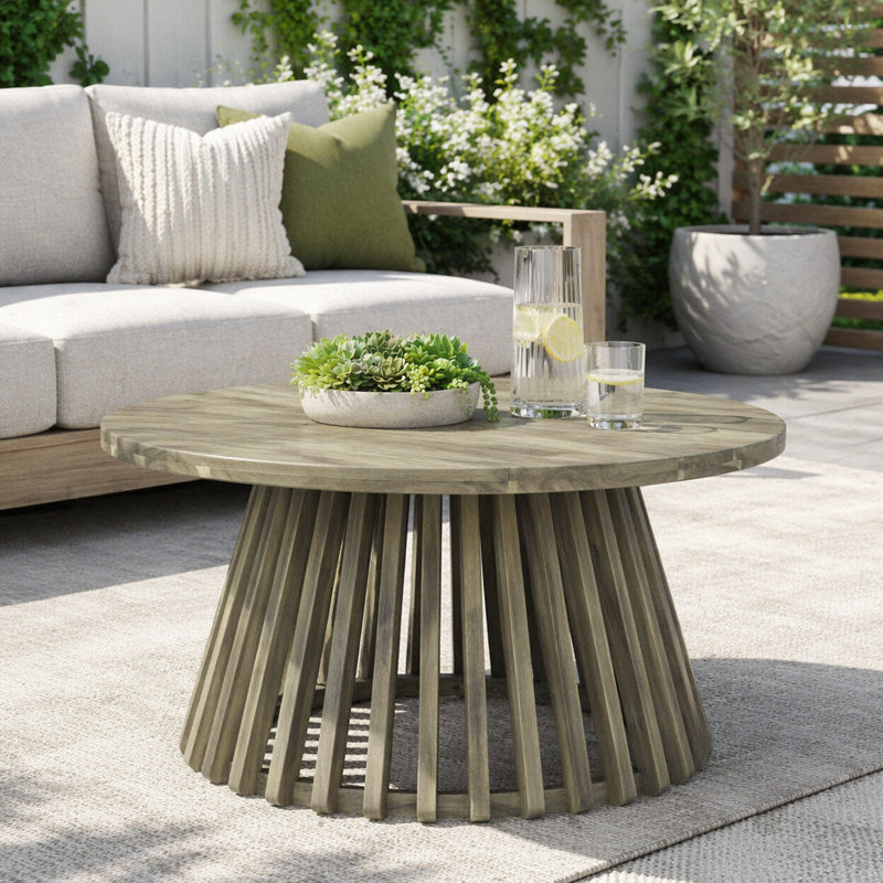 Table basse ronde d'extérieur en bois d'acacia, Gris