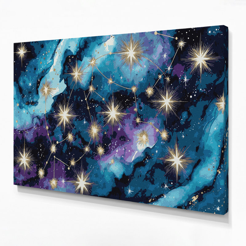 «Space Zodiac constellations», art mural sur toile bleue, H 8 po x l 10 po
