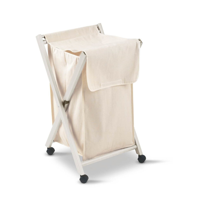 Bowles Wood Rolling Laundry Hamper, White