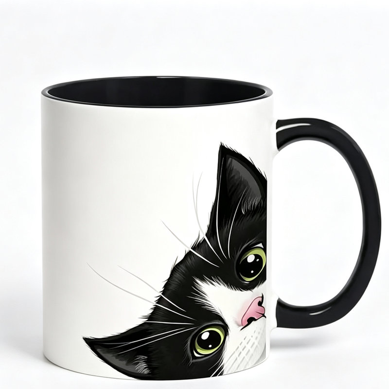 1pc Handcrafted Ceramic Mug with Black & White Cat Face - Cute Kitty Cup & Tea Cup, Minimalist Cat Lover Gift for &, Christmas.