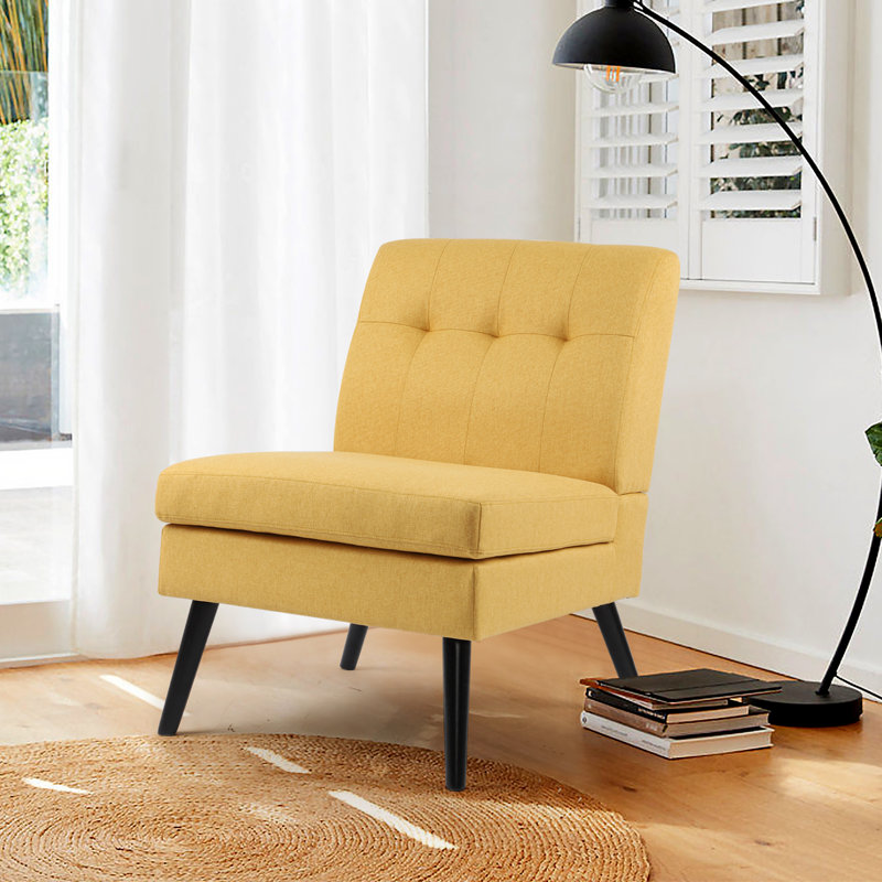 Fauteuil de chambre large Kamna, Mélange de polyester jaune