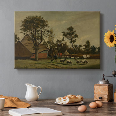 Paysage avec une volée de moutons-Henri de Braekeleer-Toile tendue avec châssis-c. Fin du 19e siècle