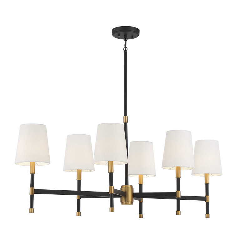 Timiki 6-Light Linear Chandelier In Matte Black With Warm Brass Accents, Brass/Black