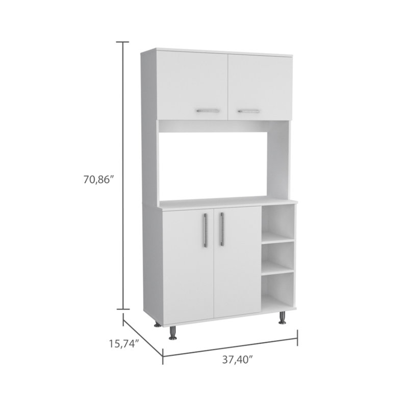 Blanc et îlot de cuisine et garde-manger. Divertissez en toute joie. 3 tablettes basses sur l'îlot. Tablettes de rangement en miel Rails de construction en bois - Armoire