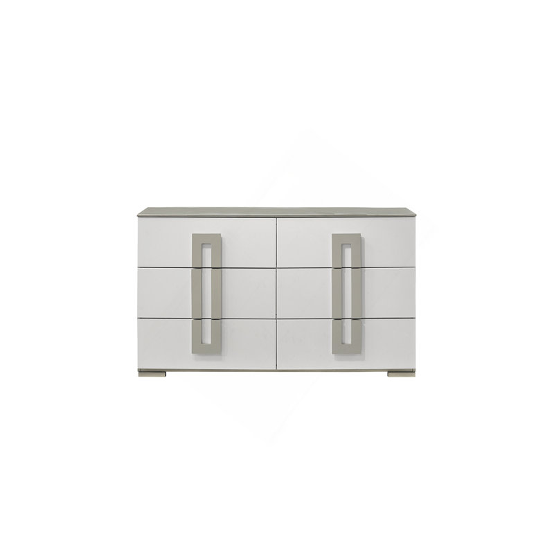Commode à 6 tiroirs de style contemporain Olivia en bois blanc. (INCLURE SEULEMENT LA ROBE)