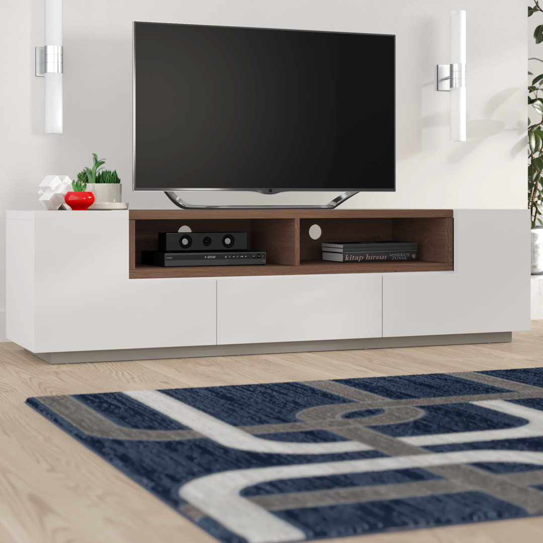 Matrix TV Stand Modern Storage Console Table in Walnut and White – Contemporary Ebern Designs