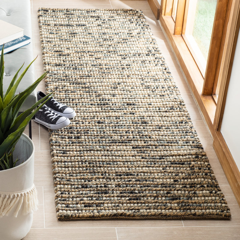 Tapis bleu / brun noué à la main à motif abstrait Ferrera, Tapis de couloir 2 pi 6 po x 10 pi
