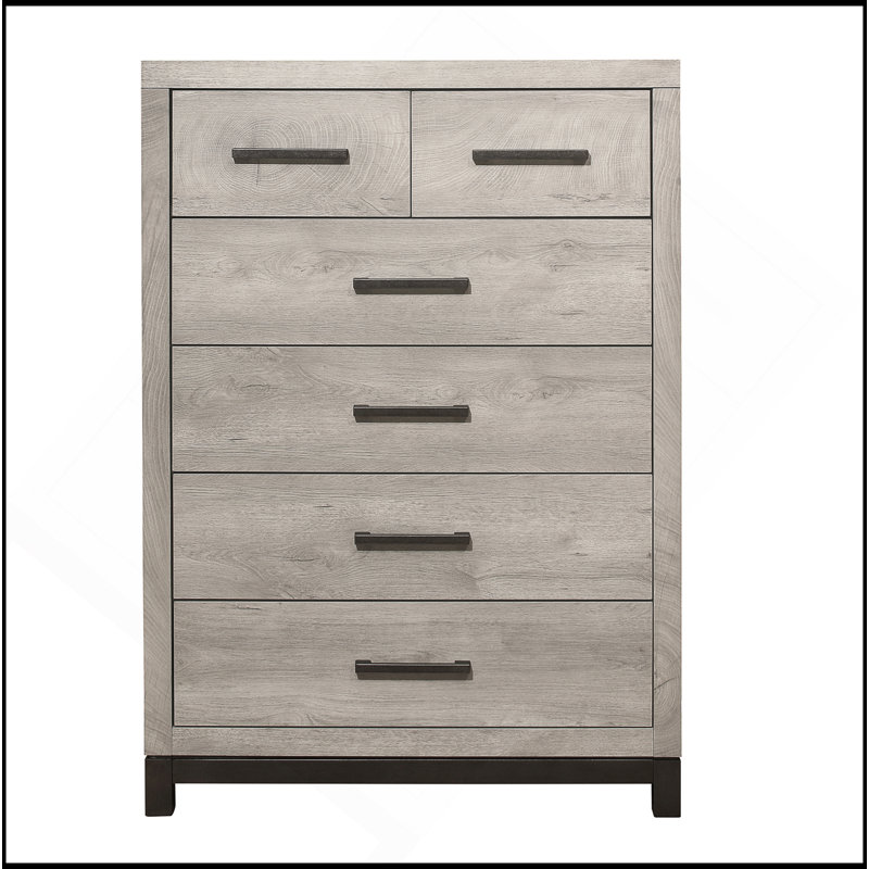 Commode de chambre à coucher bicolore à finition grise 1 pièce avec 5 tiroirs de rangement
