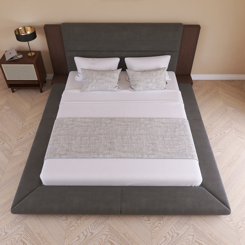Gray Wood Frame Platform Bed, King
