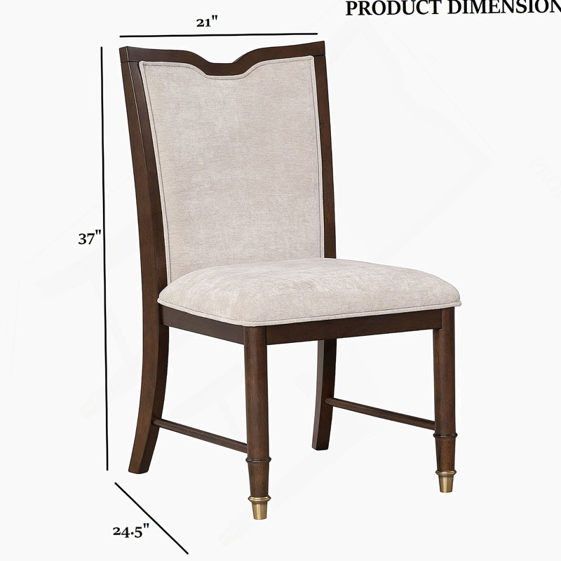 Chaise de salle à manger de style transitionnel 2 pièces avec accoudoirs et dossier rembourrés dorés cerisier foncé