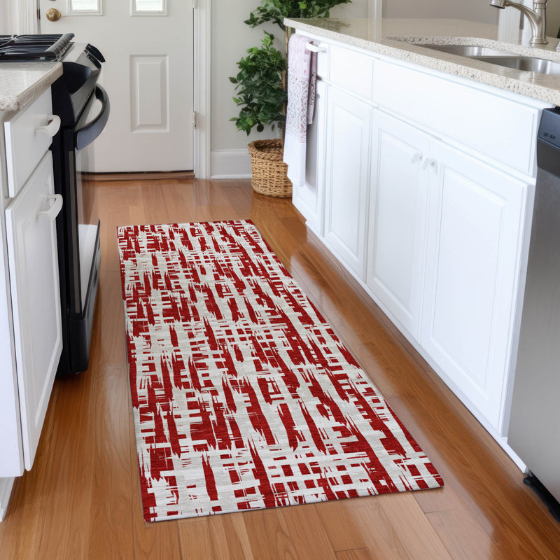 Premium Machine Washable Crumley AMF1059 Lines Rug_AMF1059RD, Runner 2'3" x 7'6"