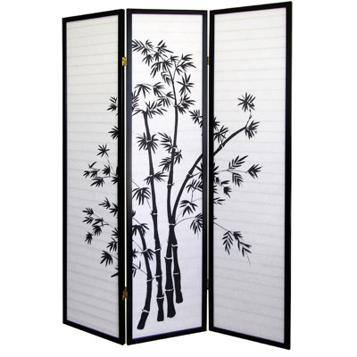70 Inch Tall 3-Panel Bamboo Room Divider Screen, Black Finish | Gift Idea