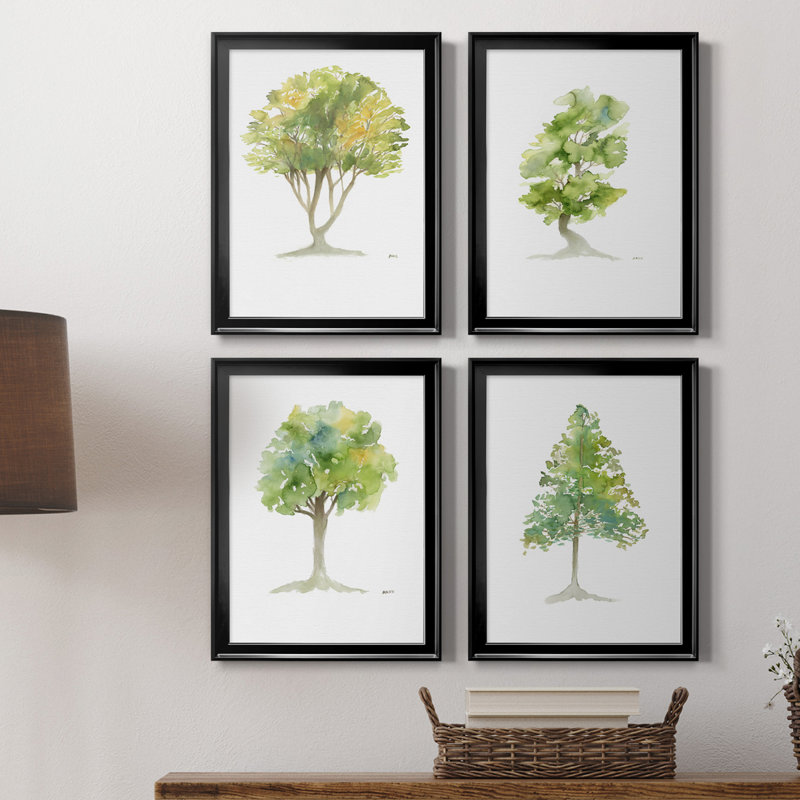 L'arbre I - ensemble de 4 reproductions d'art encadrées, H 26,5 po x l 146 po x P 1,5 po, Toile avec cadre noir, Pas de tapis