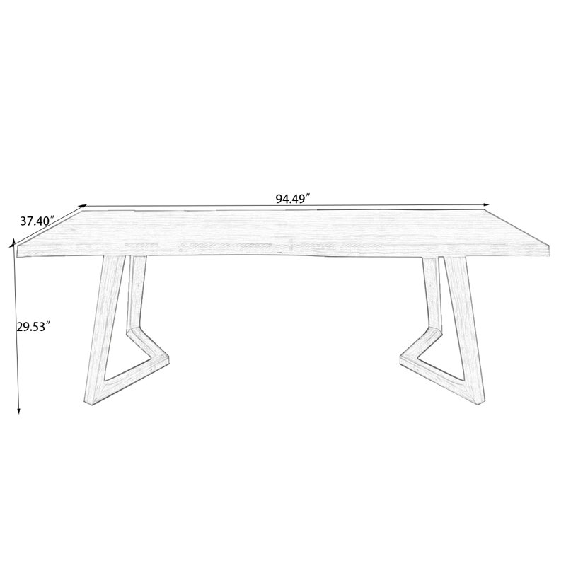 Table de salle à manger rectangulaire en bois massif brun, H 29,53 po x L 94,49 po x l 37,4 po