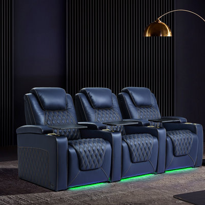Top Grain Leather Home Theater Seating 7 Color Ambient Lighting Row Of 3 Loveseat Right by Brayden Studio