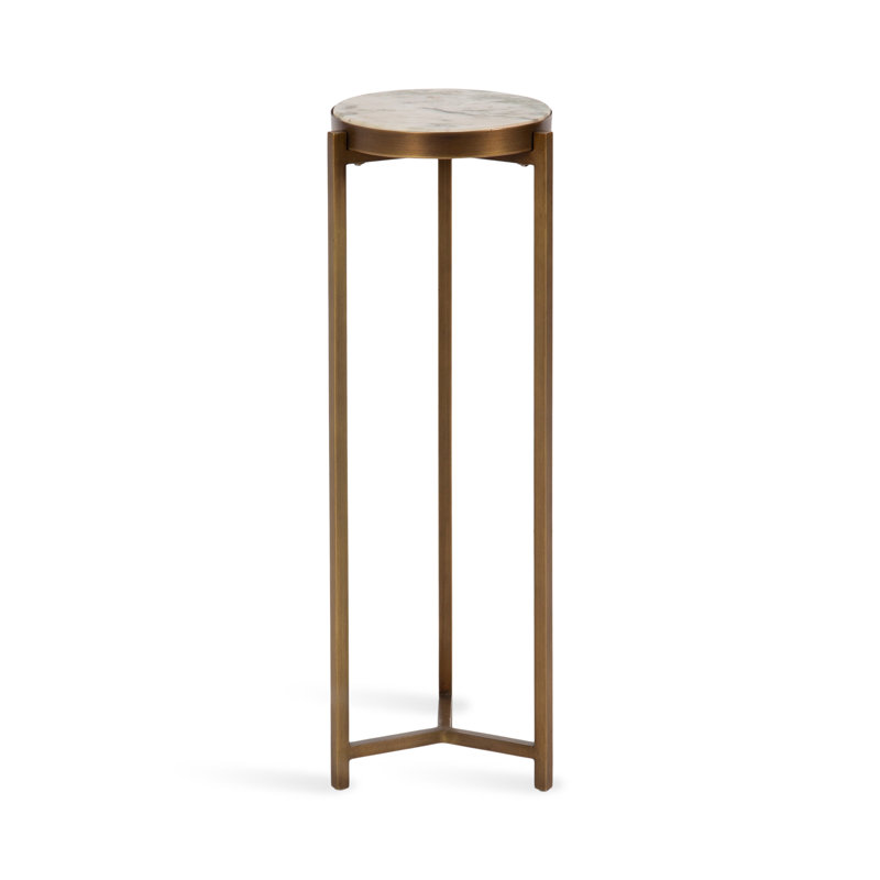 Eveland Round Metal Drink Table, Gold, Light Green