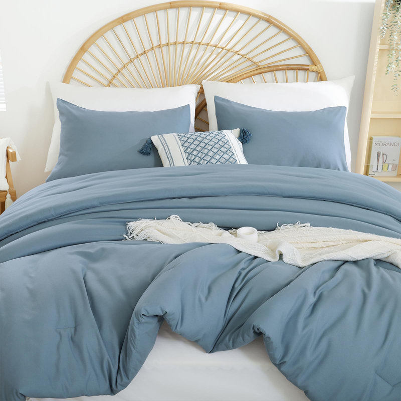 Weigelia Boho Comforter Set 3 Pieces- Bedding For All Seasons Lightweight & Cozy Comforter With Two Pillowcases, Dusty Blue