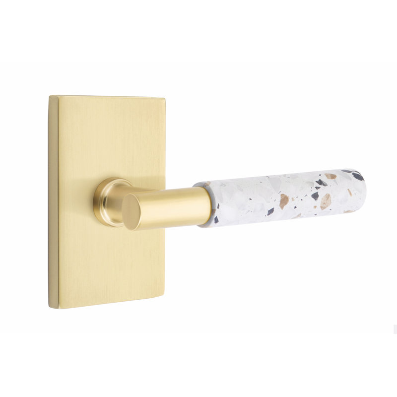 Select Single Dummy Door Lever, Satin Brass/Light Terrazzo