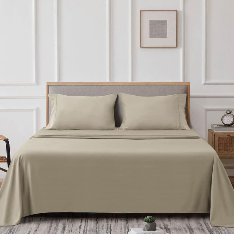 Soft Brushed Microfiber Sheet Set Hotel Luxury with Extra Soft Sheets & Pillowcases, Beige