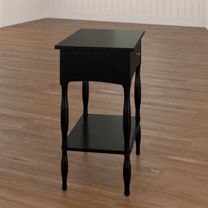 Artus 24" Wide Cottage Beach House Design End Table with 1 Drawer and 1 Open Shelf, Charcoal