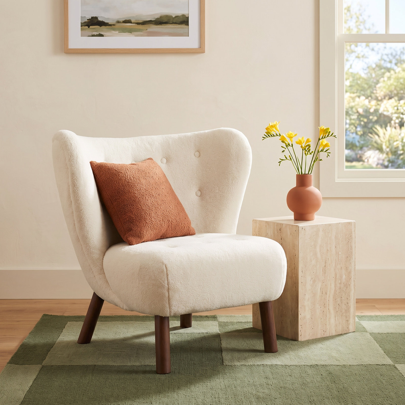 Cadwell Pine Wingback Chair, Ivory