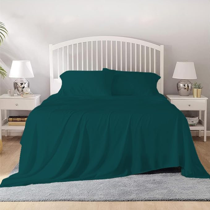 100% Egyptian Cotton Twin Size Sheet Set 1000 Thread Count Luxury Ultra Soft Bed Sheets Fits Mattress Upto 18" Inch Deep Pocket, Twin Size - Teal Solid