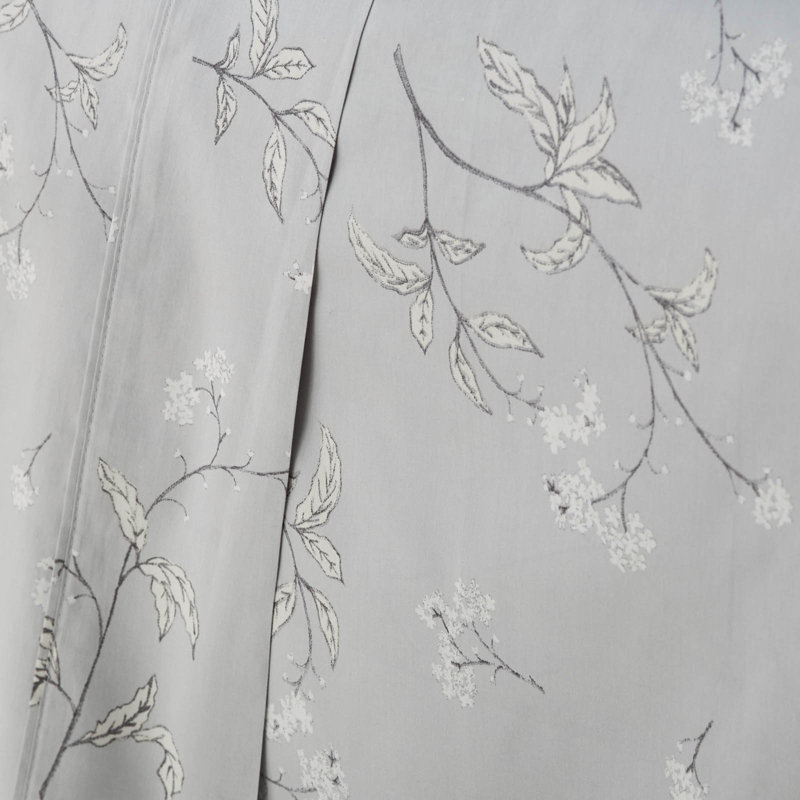 Ensemble de draps 100% satin de coton 300 fils Myosotis Scorpioides, Ensemble de draps pour grand lit avec 2 taies d'or, Gris