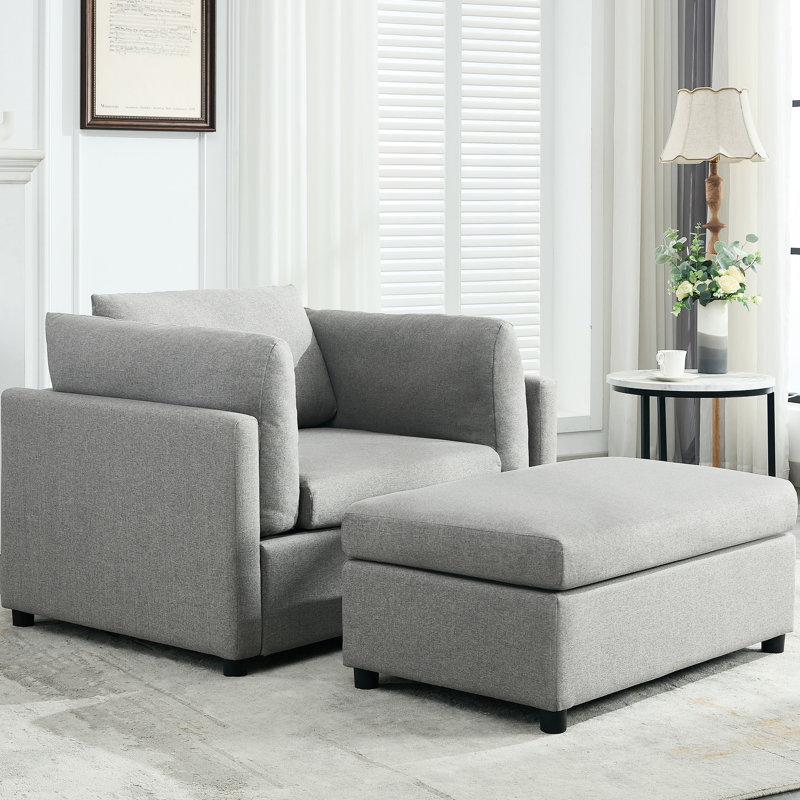 Oversized Reading Chair With , Grey, Lumbar Support, High Linen Fabric, Removable Washable Covers Grey Single And Upholstery,