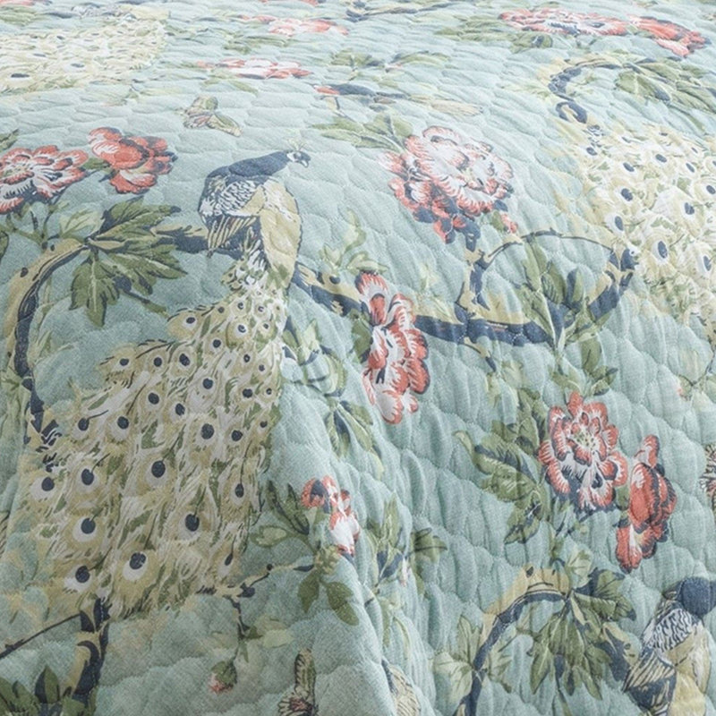Blue and Green Reversible Microfiber Queen Quilt Set