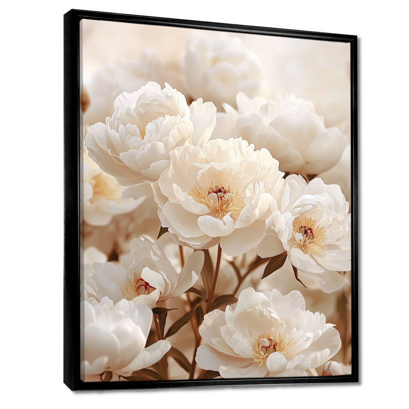 Impression sur toile de pivoines Caseyville, H 32 po x l 24 po, Reproduction avec cadre flottant, Noir