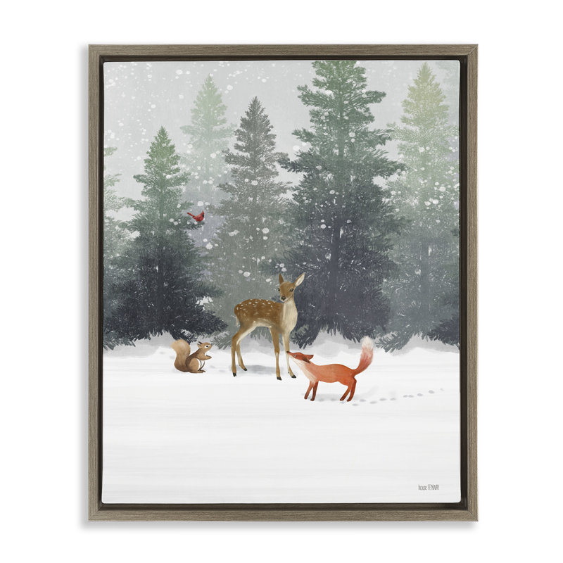 «Winter Season Forest Animals», art mural sur toile flottant à grain brun par House Fenway, Cadre flottant orme Montalcino
