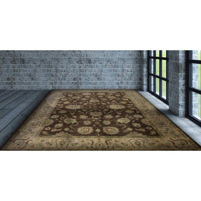 Derek Oriental Handmade Hand-Knotted Rectangle 8' x 10' Wool Area Rug in Ivory/Brown
