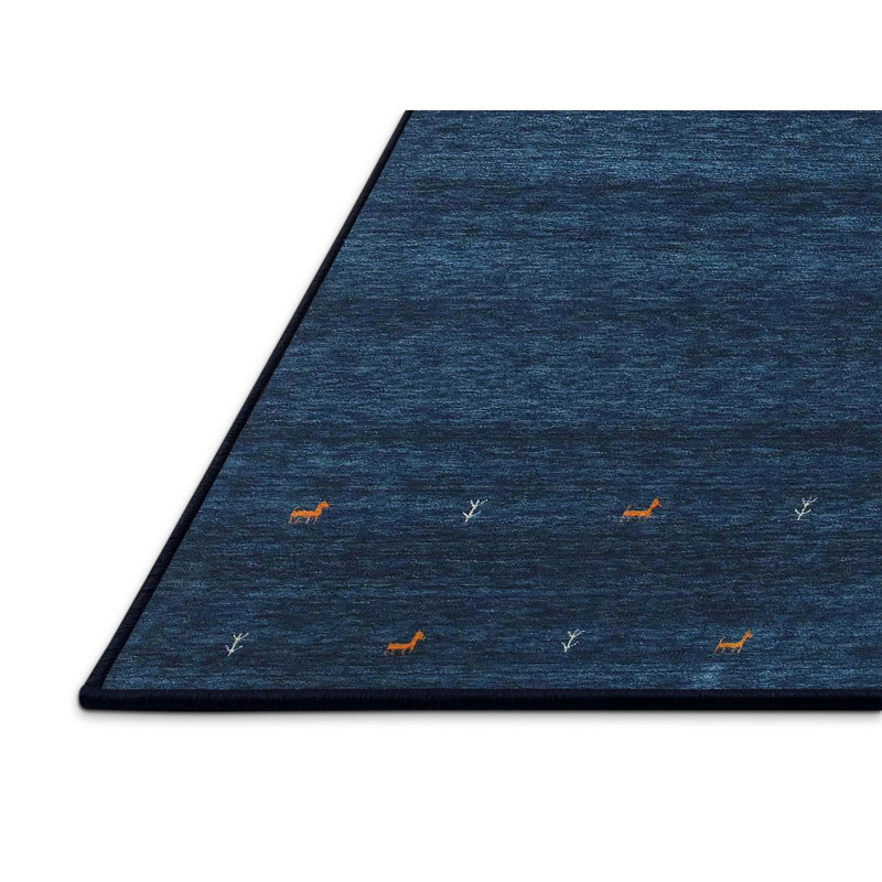 Tapis de zone bleu marine contemporaine, Rectangle 5 pi x 7 pi