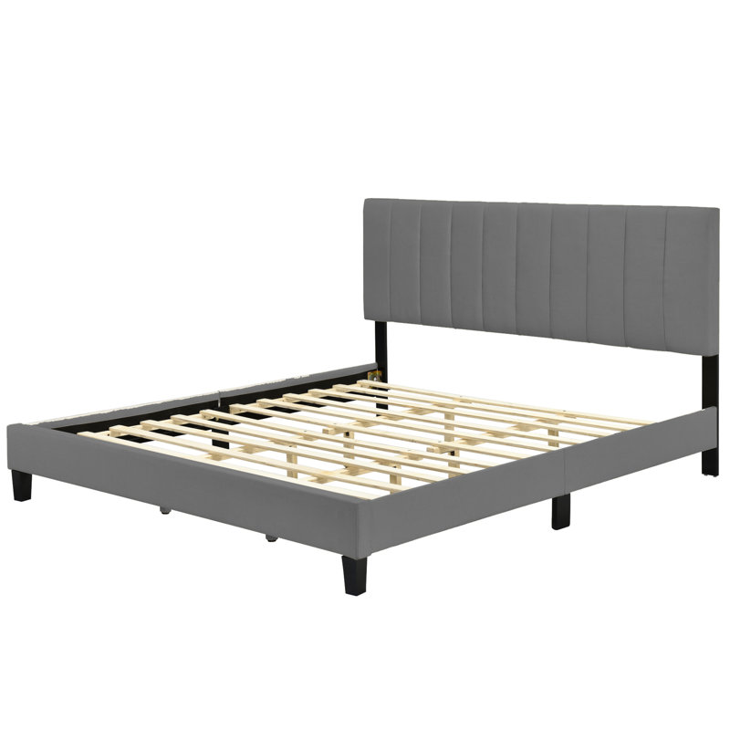 Lit plateforme tapissier Akib, Très grand, gris