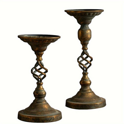 Distressed Antique Bronze Spiral Metal Candle Holder